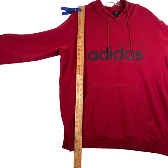 Adidas Mens Pullover Hoodie Sz XL Red‎ Spell Out Logo Pocket Long Sleeve Stretch - Picture 10 of 10